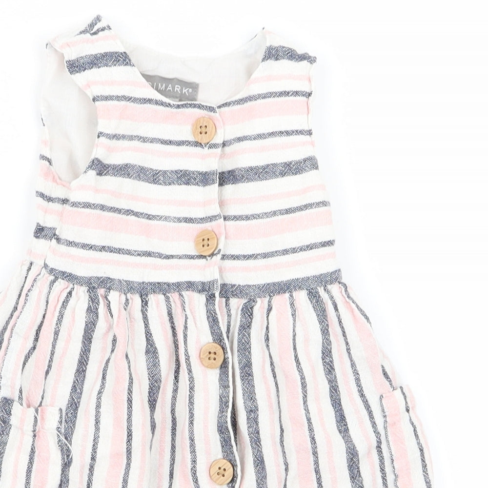 Primark Girls Pink Striped Ramie A-Line  Size 6-9 Months