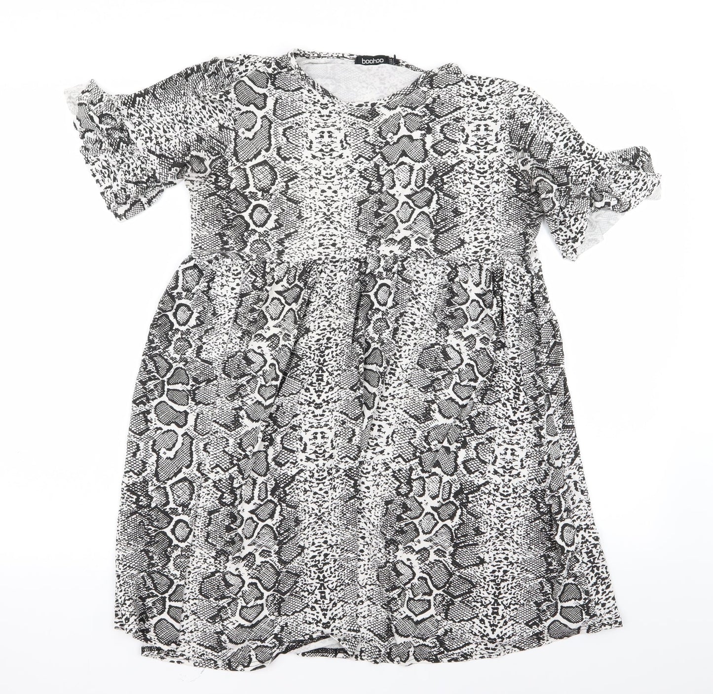 Boohoo Womens Black Animal Print  Fit & Flare  Size 12