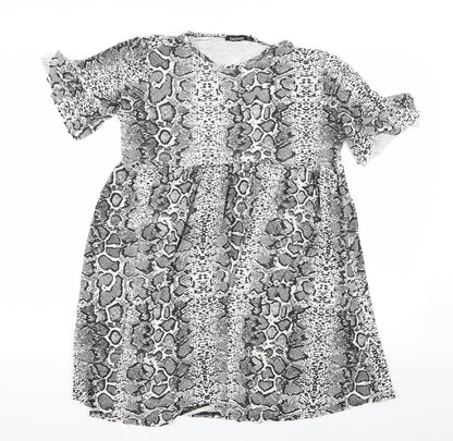 Boohoo Womens Black Animal Print  Fit & Flare  Size 12