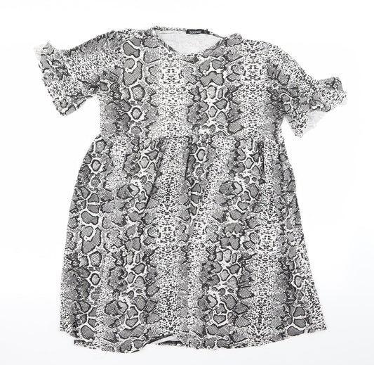 Boohoo Womens Black Animal Print  Fit & Flare  Size 12