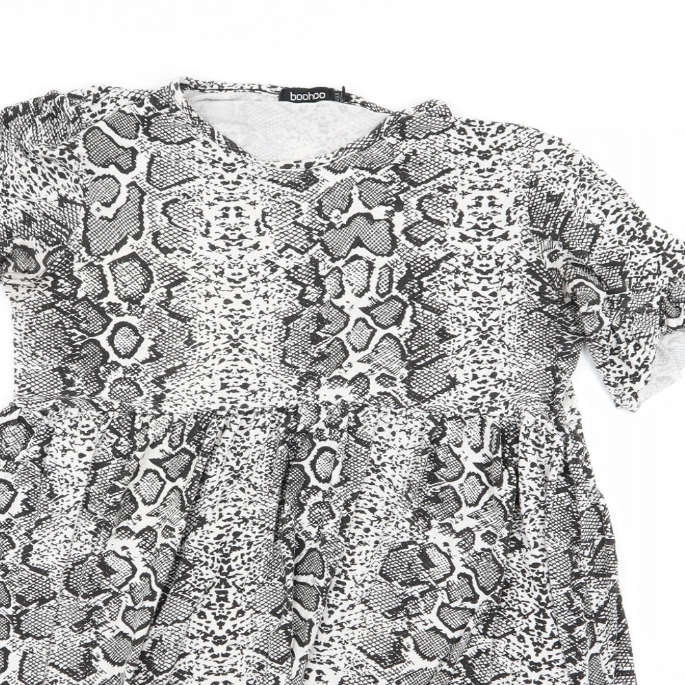 Boohoo Womens Black Animal Print  Fit & Flare  Size 12