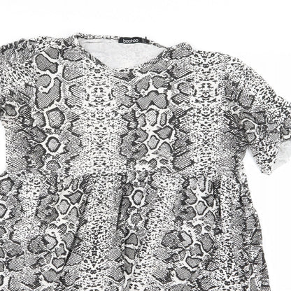 Boohoo Womens Black Animal Print  Fit & Flare  Size 12