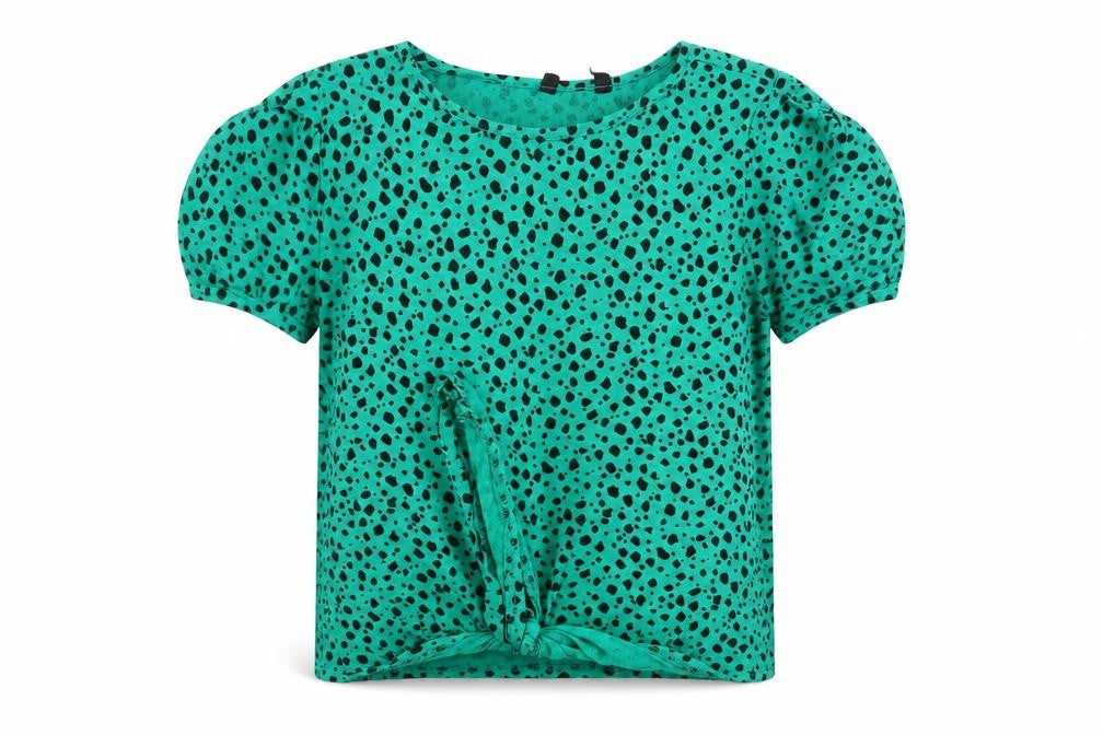 Front view of Preworn women’s green animal print basic t-shirt, size UK 12