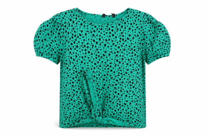 Front view of Preworn women’s green animal print basic t-shirt, size UK 12