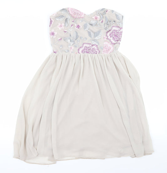 Front view of Atmosphere women’s beige floral fit & flare, size UK 10