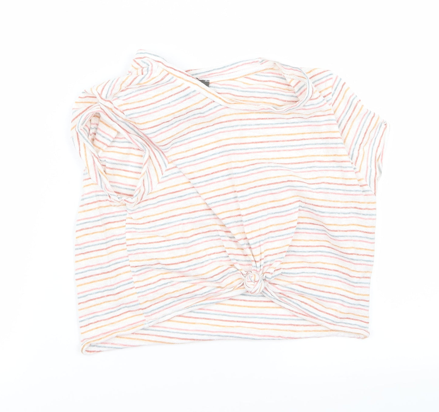 Primark Womens White Striped  Cropped T-Shirt Size S