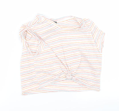 Primark Womens White Striped  Cropped T-Shirt Size S