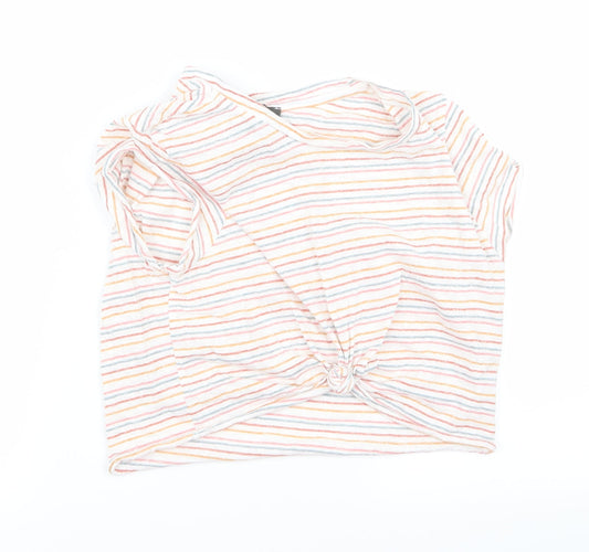 Primark Womens White Striped  Cropped T-Shirt Size S