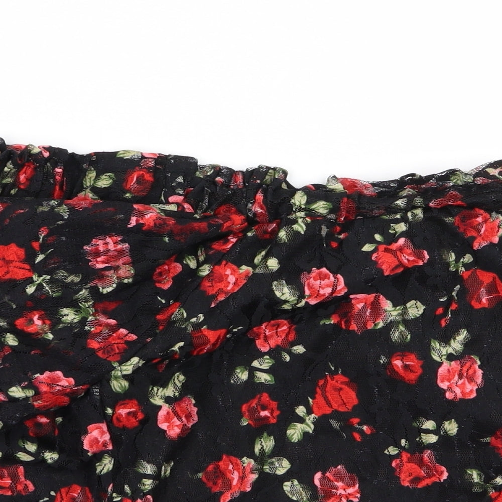 Primark Womens Black Floral  Cropped Tank Size 12