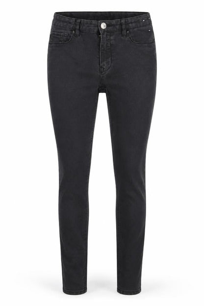 Front view of women’s black skinny jeans, size UK 12, 27-inch leg