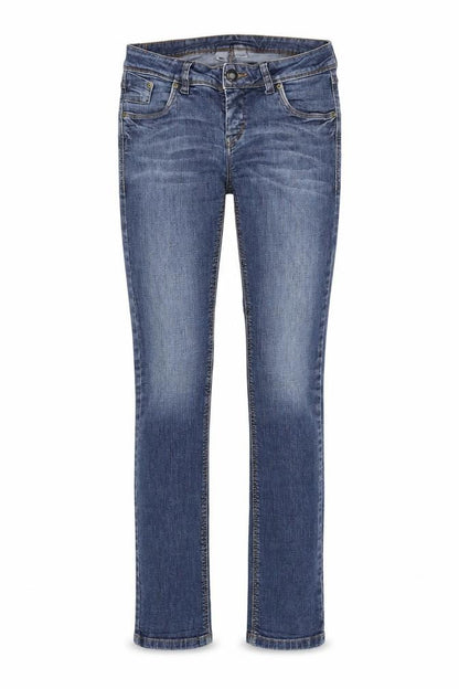 Front view of C&A women’s blue denim skinny jeans, size UK 26, in, 29-inch leg