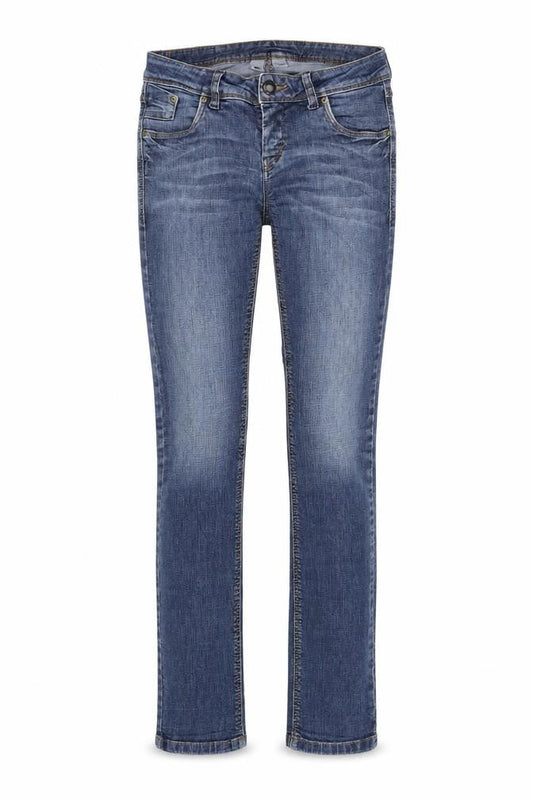 Front view of C&A women’s blue denim skinny jeans, size UK 26, in, 29-inch leg