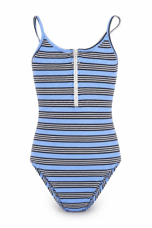 Front view of Primark women’s multicoloured striped bodysuit one-piece, size UK 4