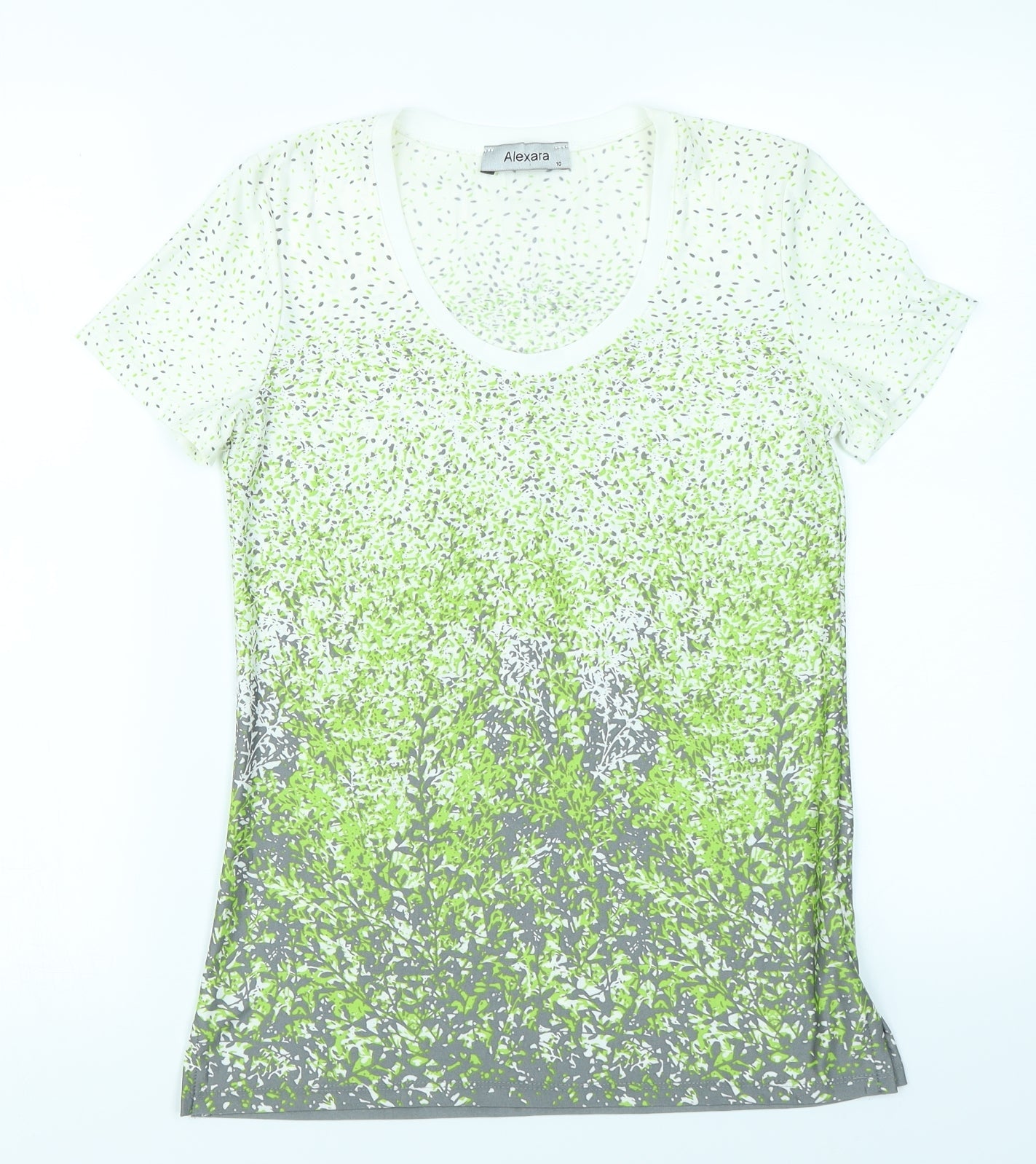 Alexara Womens Green Floral  Basic T-Shirt Size 10