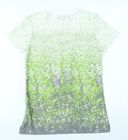 Alexara Womens Green Floral  Basic T-Shirt Size 10