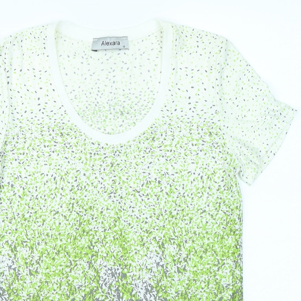 Alexara Womens Green Floral  Basic T-Shirt Size 10