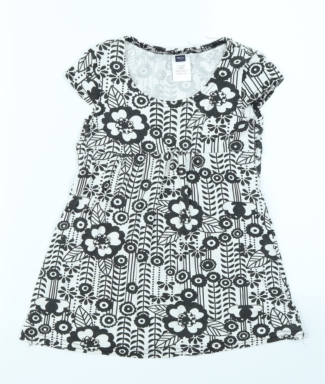 M&Co Girls Black Floral  Skater Dress  Size 6-7 Years