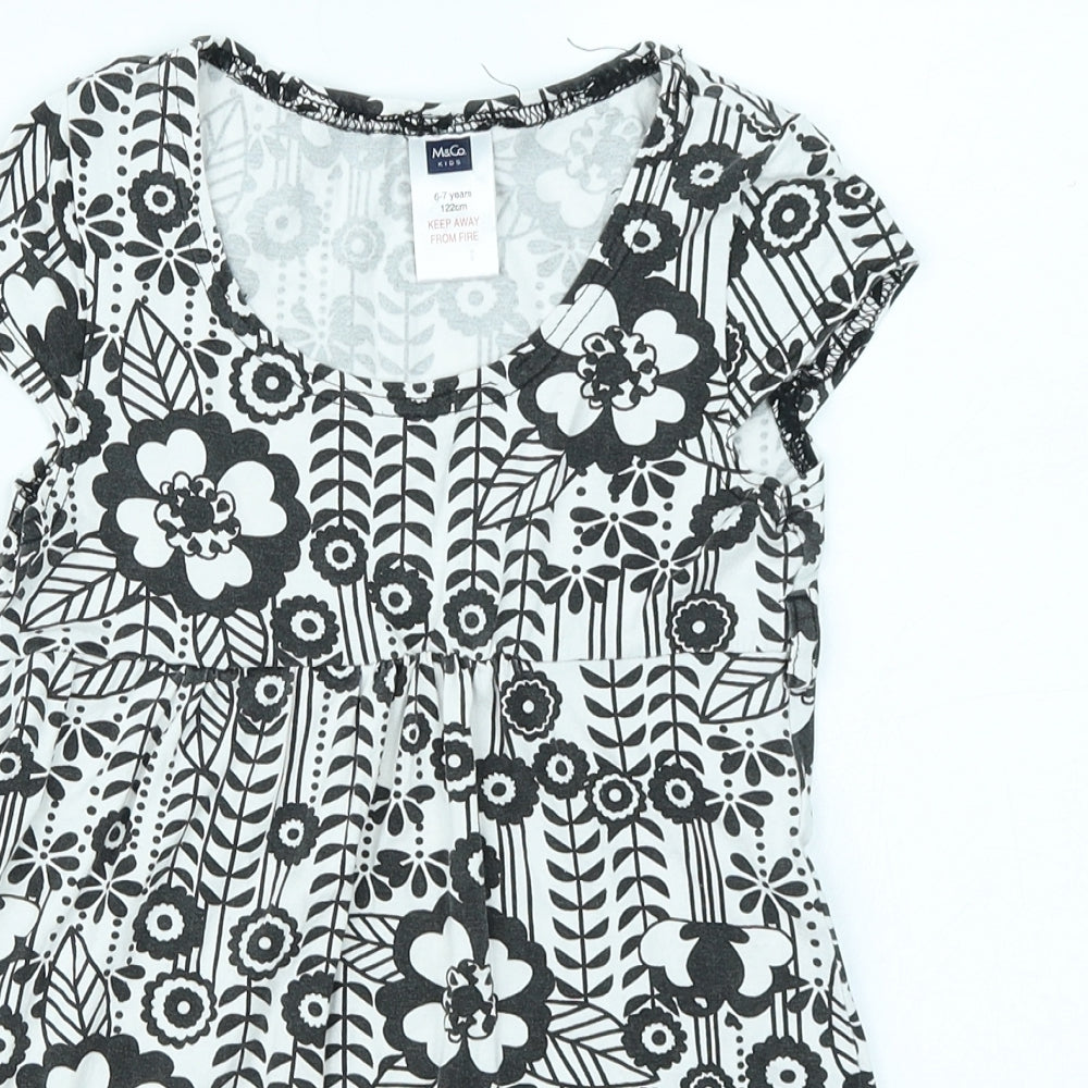 M&Co Girls Black Floral  Skater Dress  Size 6-7 Years