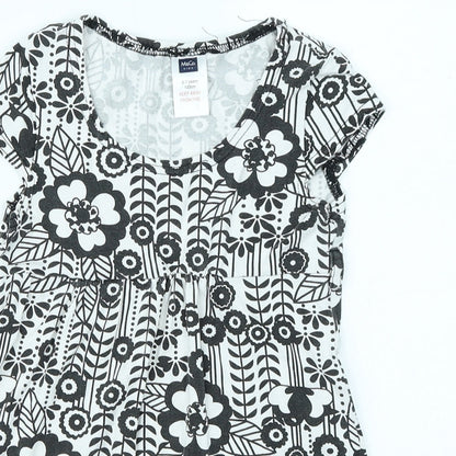 M&Co Girls Black Floral  Skater Dress  Size 6-7 Years