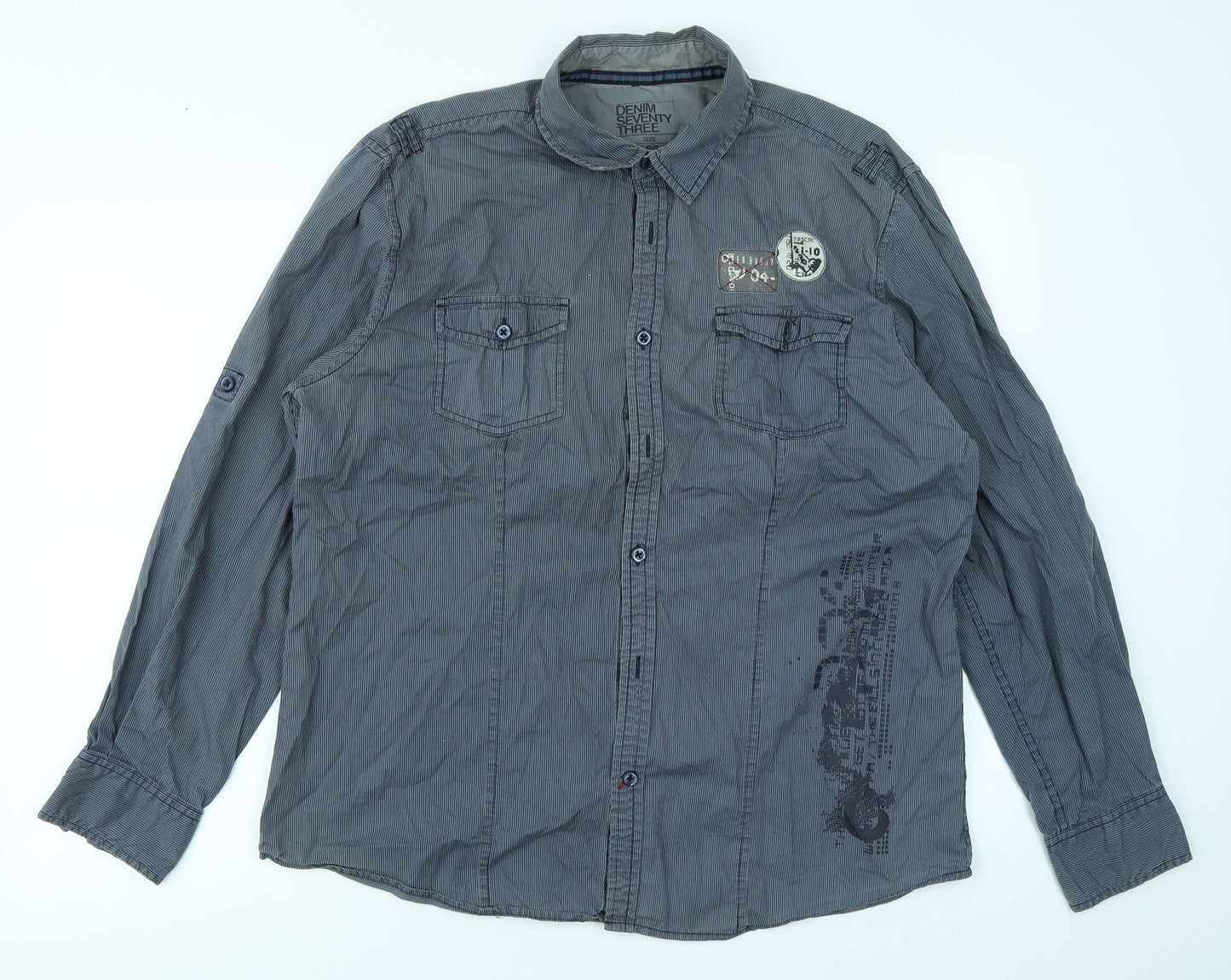 Mens UK Size L Denim Seventy3 Blue  Button-Up Long Sleeve Casual Shirt