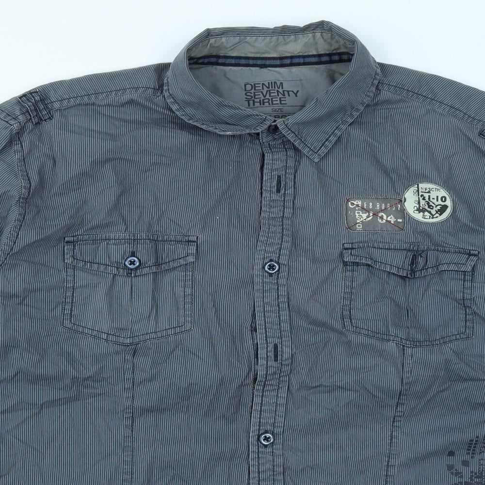 Mens UK Size L Denim Seventy3 Blue  Button-Up Long Sleeve Casual Shirt