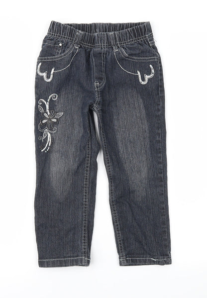 Preworn Girls Black  Denim Straight Jeans Size 4 Years