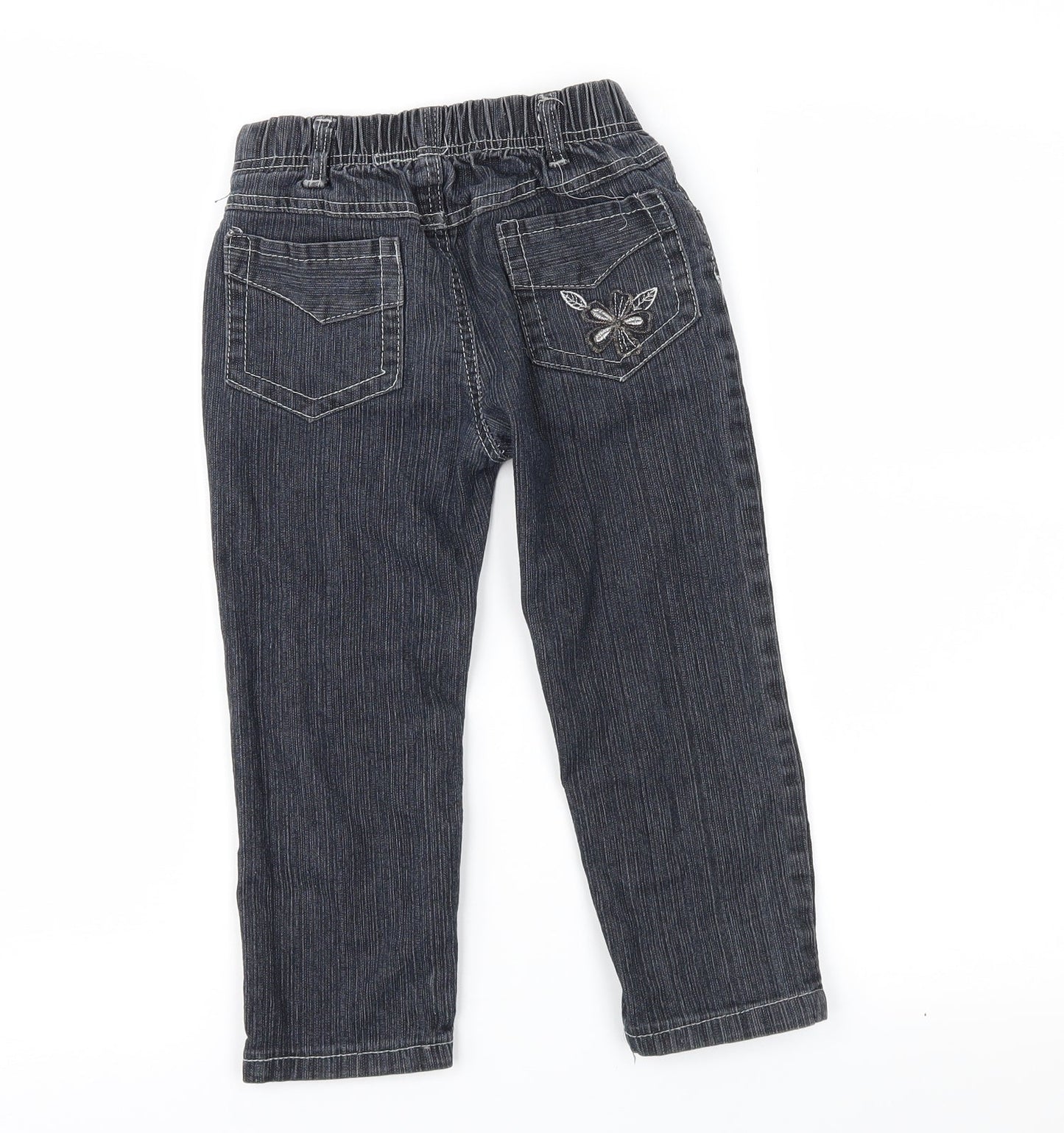 Preworn Girls Black  Denim Straight Jeans Size 4 Years