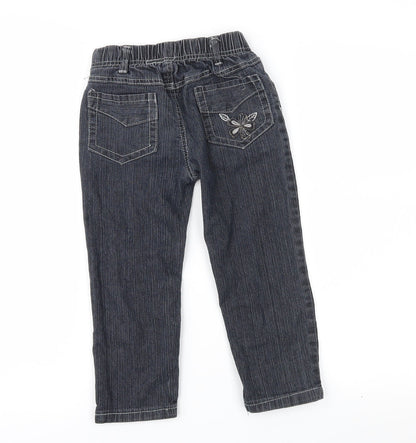 Preworn Girls Black  Denim Straight Jeans Size 4 Years