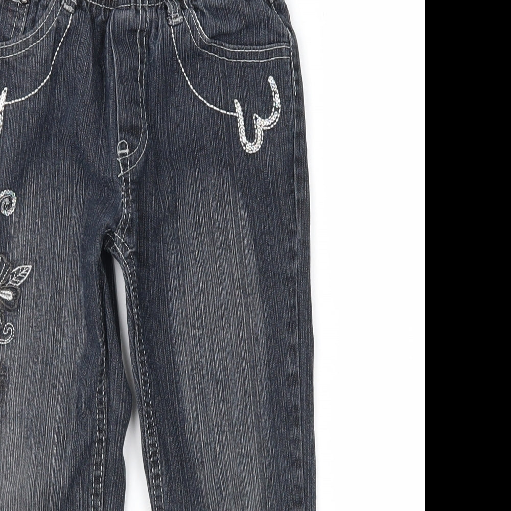Preworn Girls Black  Denim Straight Jeans Size 4 Years