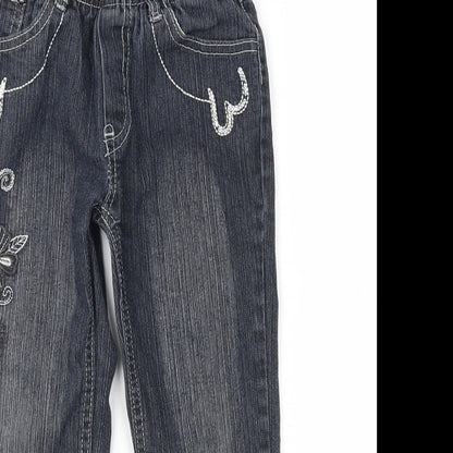 Preworn Girls Black  Denim Straight Jeans Size 4 Years