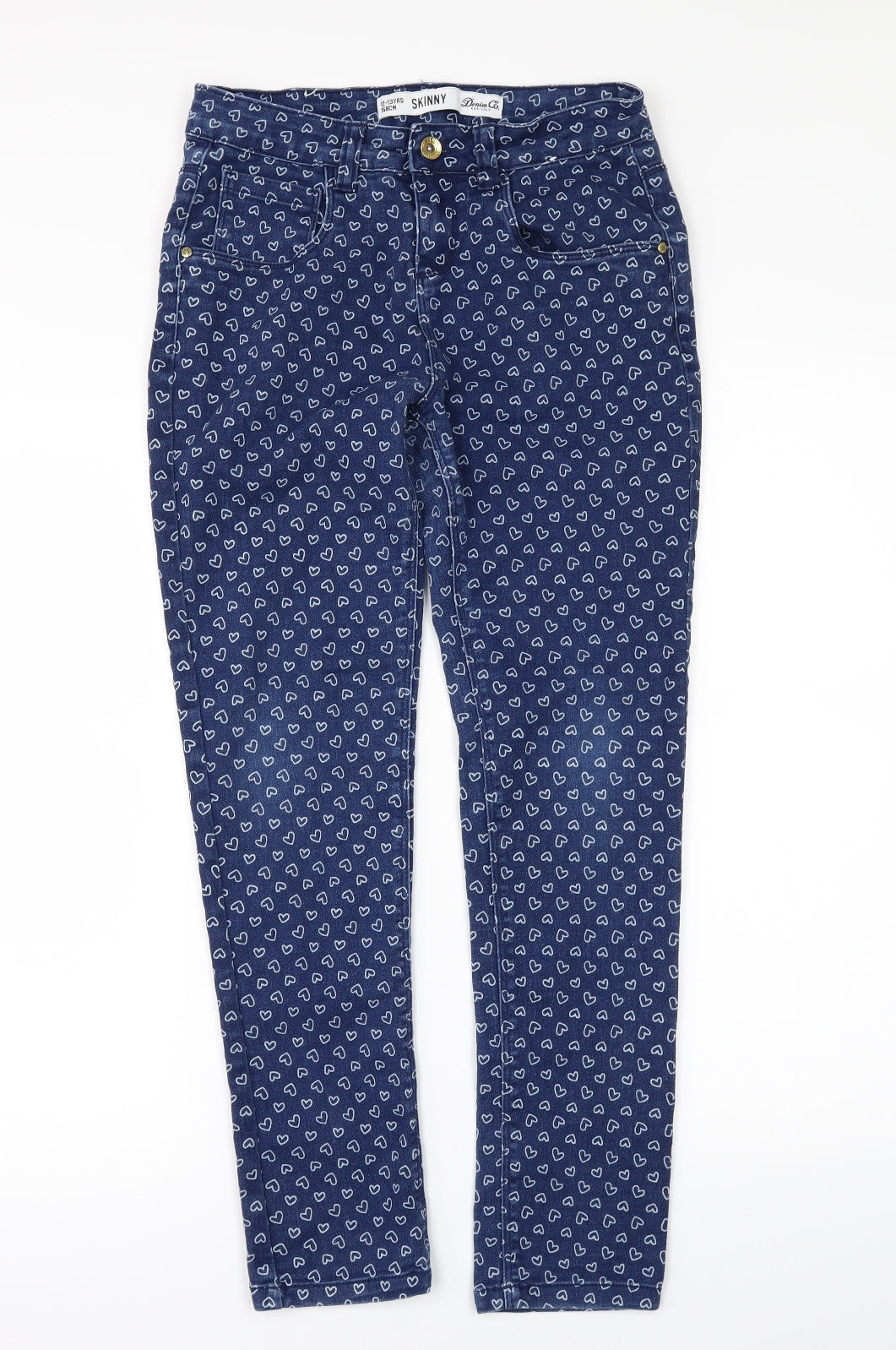 Denim & Co. Girls Blue Geometric Denim Skinny Jeans Size 12 Years