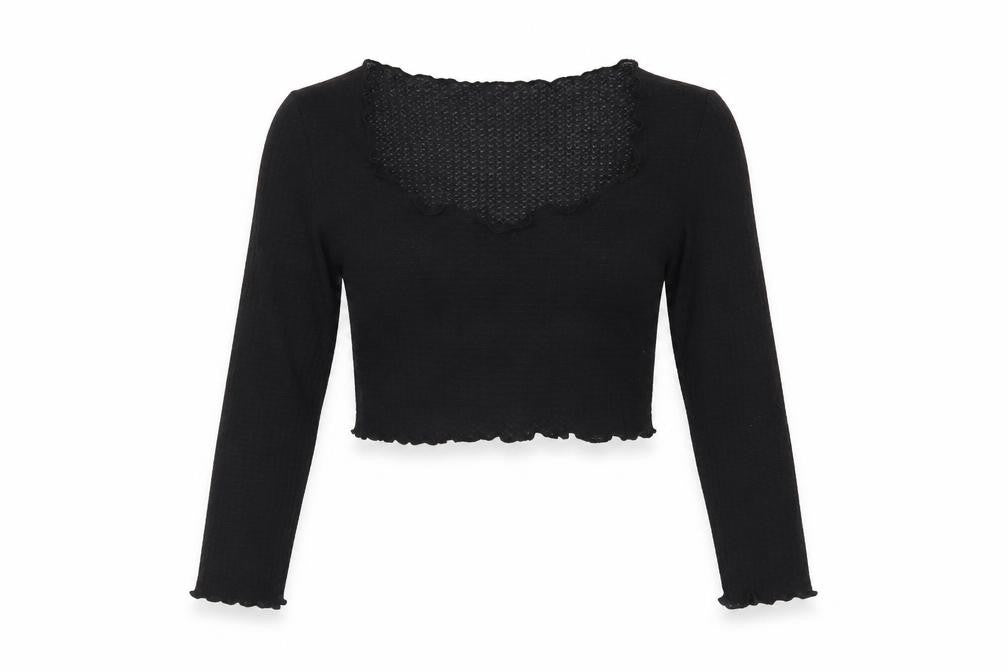 Womens UK Size L SheIn Black Cropped T-Shirt