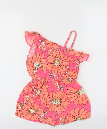 Next  Girls Orange Floral  Playsuit One-Piece Size 4 Years
