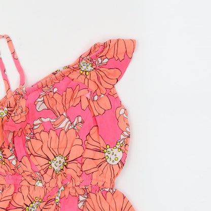 Next  Girls Orange Floral  Playsuit One-Piece Size 4 Years