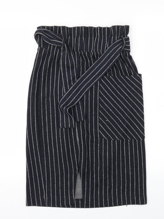 Next  Womens Blue Striped  A-Line Skirt Size 8  - Stretch waistband