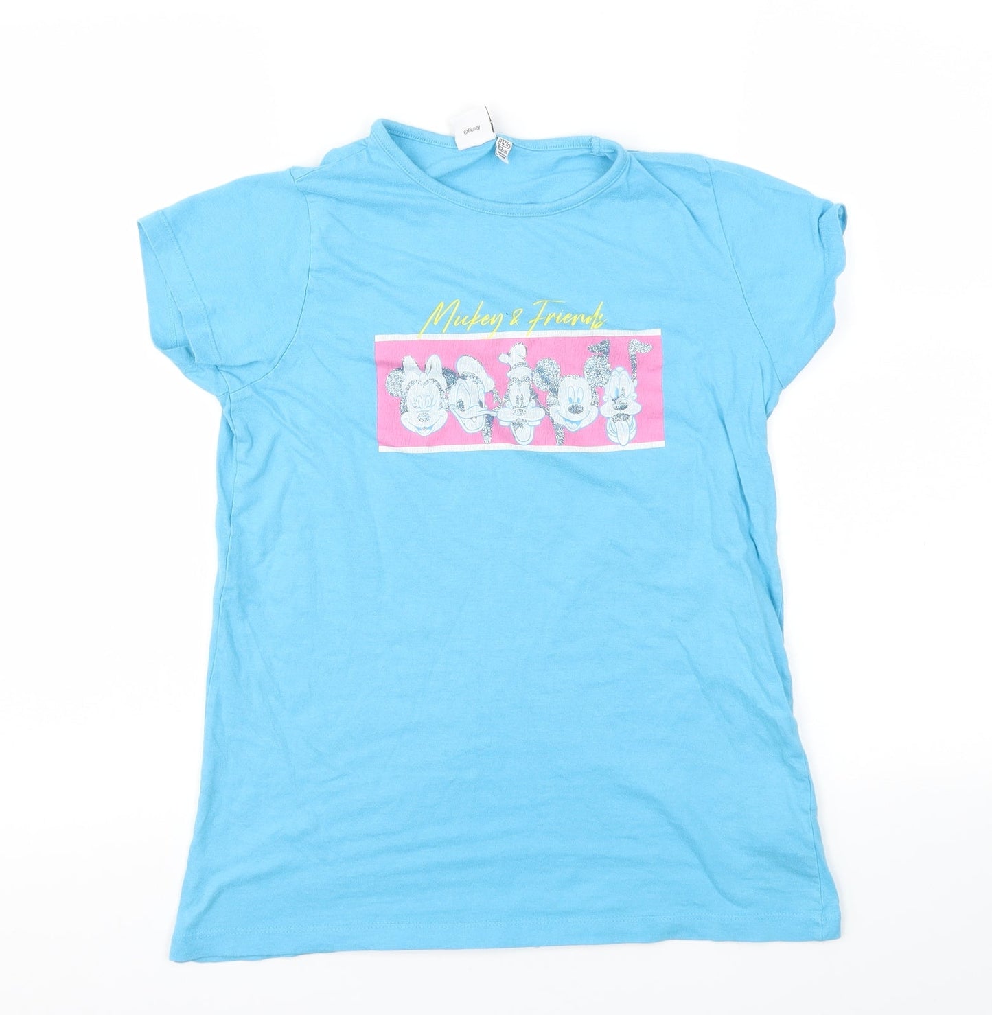 mickey mouse Girls Blue Animal Print  Basic T-Shirt Size 11-12 Years
