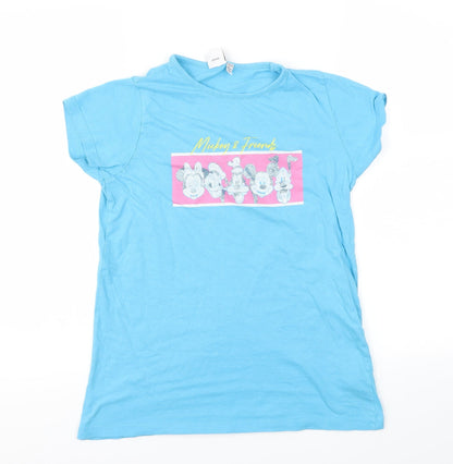 mickey mouse Girls Blue Animal Print  Basic T-Shirt Size 11-12 Years