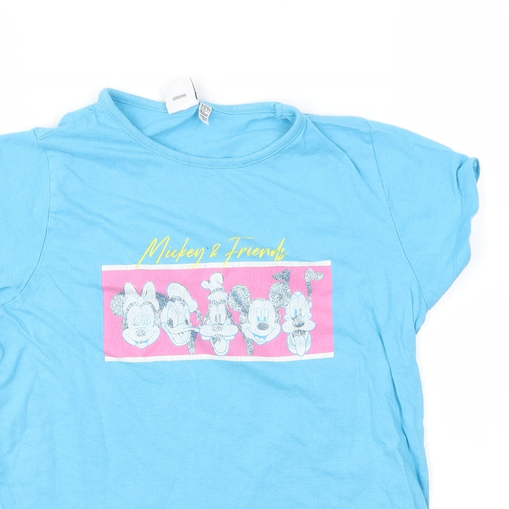 mickey mouse Girls Blue Animal Print  Basic T-Shirt Size 11-12 Years