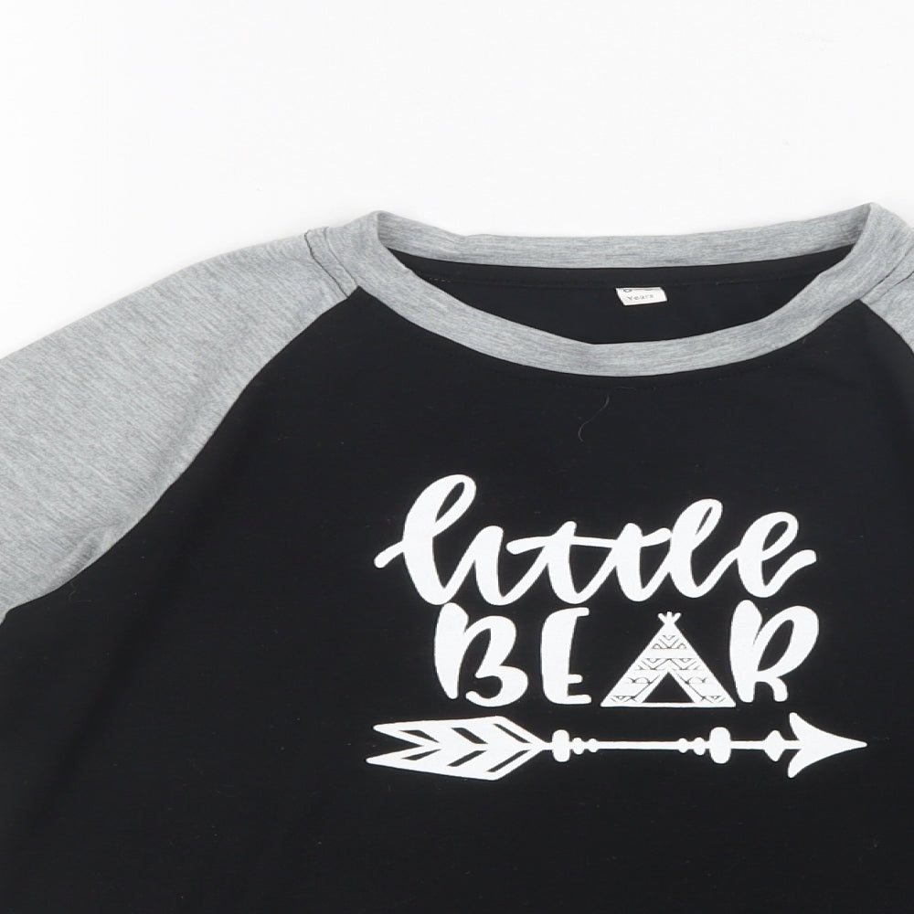 Close-up detail of PatPat boys’ black basic t-shirt, size 8-9, years