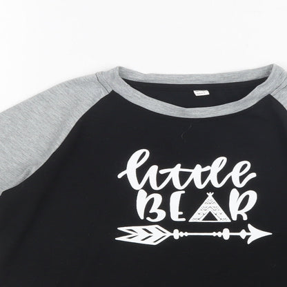 Close-up detail of PatPat boys’ black basic t-shirt, size 8-9, years
