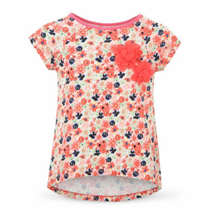 Front view of Tu girls’ red floral basic t-shirt, size 6, years