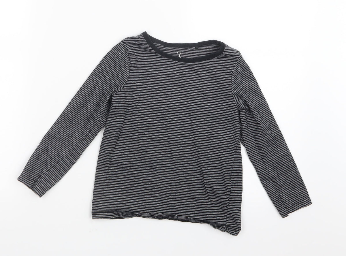 Additional front view of Next boys’ black striped basic t-shirt, size 5, years