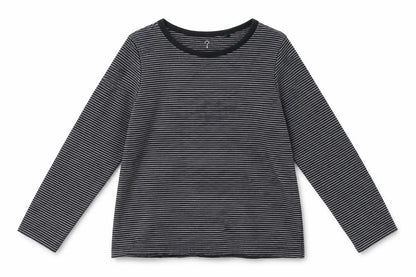 Front view of Next boys’ black striped basic t-shirt, size 5, years