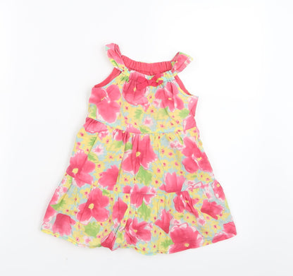 Mothercare Girls Pink Floral  T-Shirt Dress  Size 9-12 Months