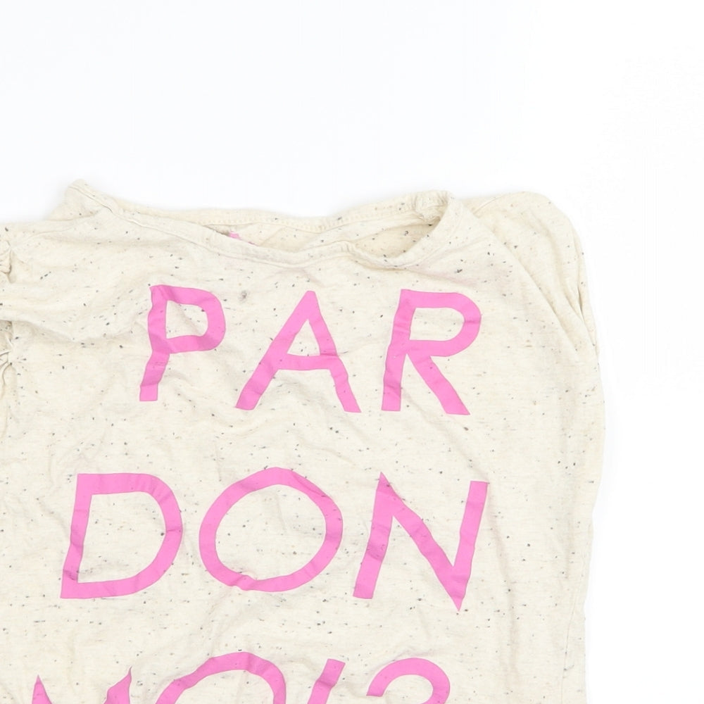 Close-up detail of YD girls’ beige basic t-shirt, size 10, years