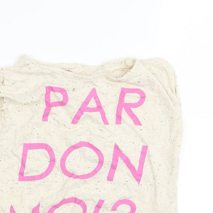 Close-up detail of YD girls’ beige basic t-shirt, size 10, years