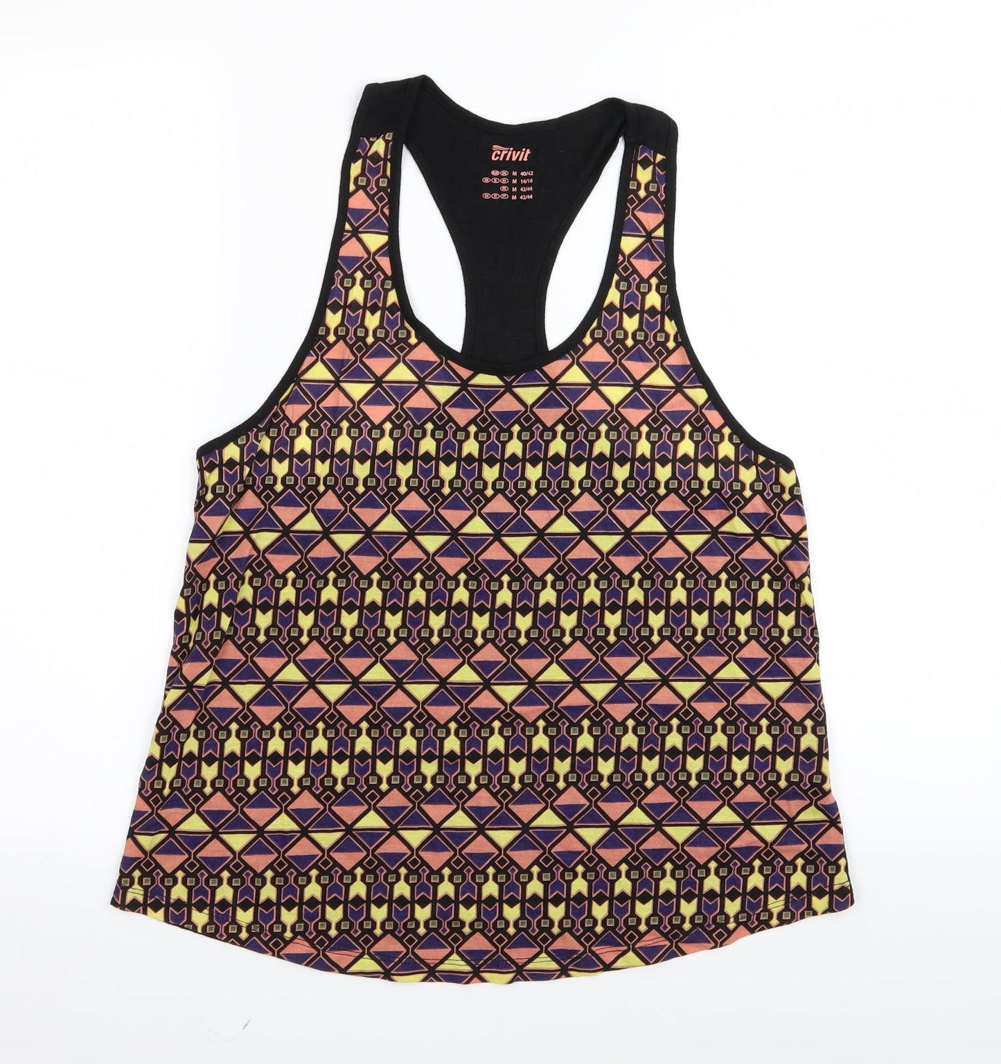 Crivit Womens Black Geometric  Basic Tank Size 14