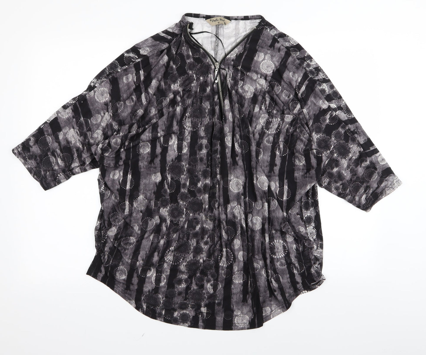 POETIC SOUL Womens Black Geometric  Basic T-Shirt Size M