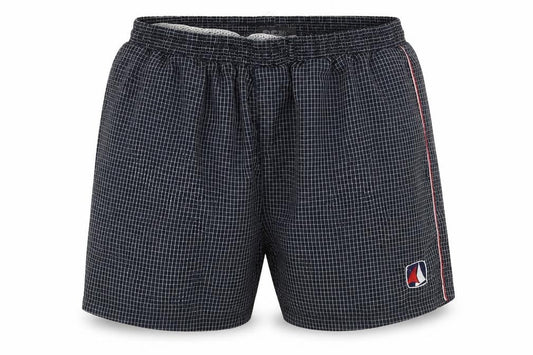 Front view of OCV men’s grey check bermuda shorts, size L