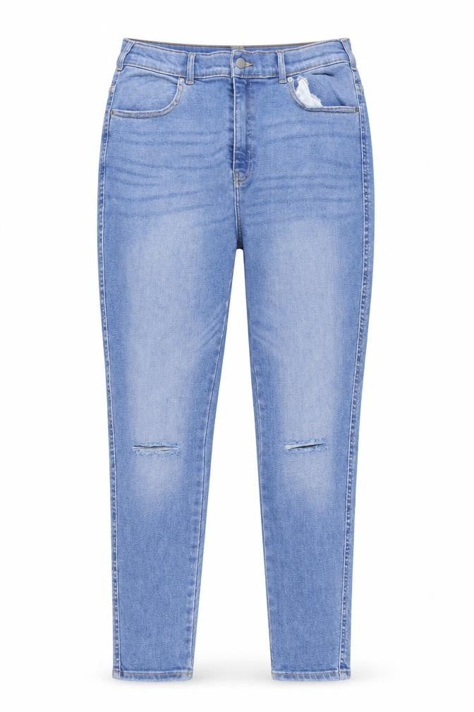 Front view of Dr. Denim women’s blue straight jeans, size UK 36, in, 27-inch leg